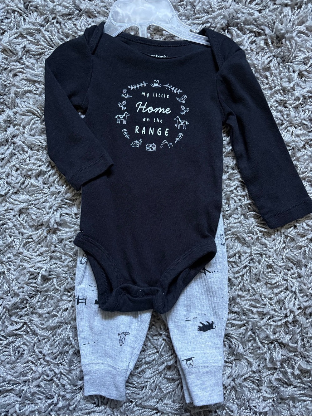 Carter's Black Long-Sleeve One-Piece with Light Gray Pants